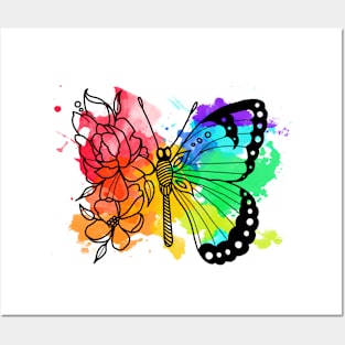 Butterfly with flowers watercolor print Posters and Art